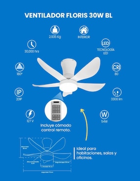 Ventilador de techo Mil Luces con control remoto 3 velocidades
