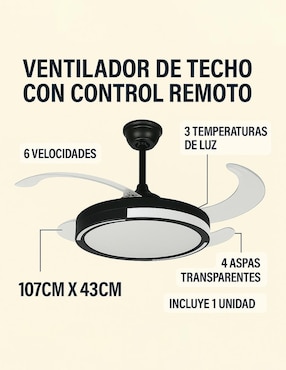Ventilador de techo Cityluz con control remoto 6 velocidades