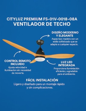 Ventilador de techo Cityluz con control remoto 4 velocidades