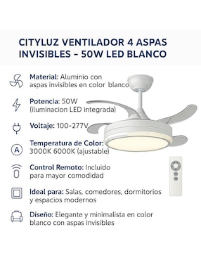 Ventilador de techo Cityluz con control remoto 6 velocidades