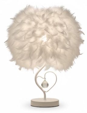 Lampara mesa led CM-Top de plumas con corazón y estructura blanca