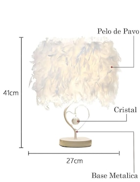 Lampara mesa led CM-Top de plumas con corazón y estructura blanca