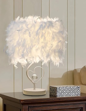 Lampara mesa led CM-Top de plumas con corazón y estructura blanca