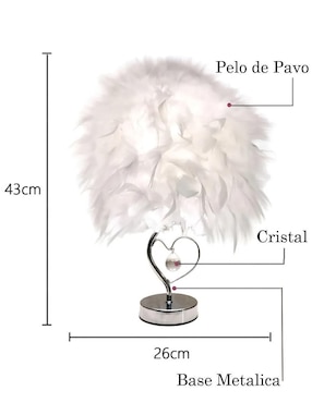 Lampara mesa led CM-Top con plumas y base cromada con corazón