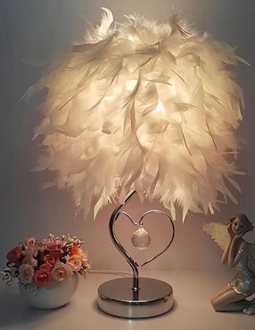 Lampara mesa led CM-Top con plumas y base cromada con corazón
