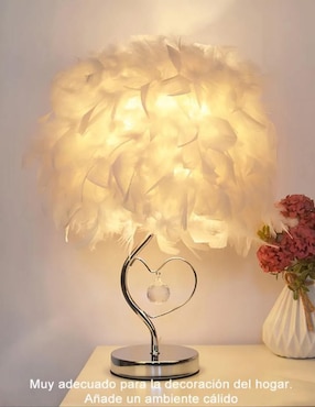 Lampara mesa led CM-Top con plumas y base cromada con corazón