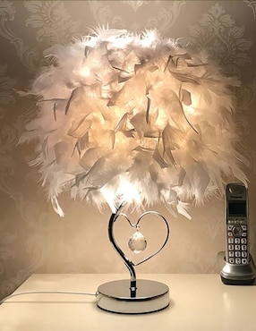 Lampara mesa led CM-Top con plumas y base cromada con corazón