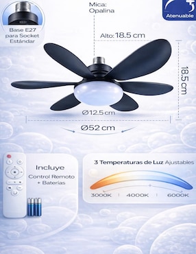 Ventilador de techo Cityluz con control remoto 3 velocidades