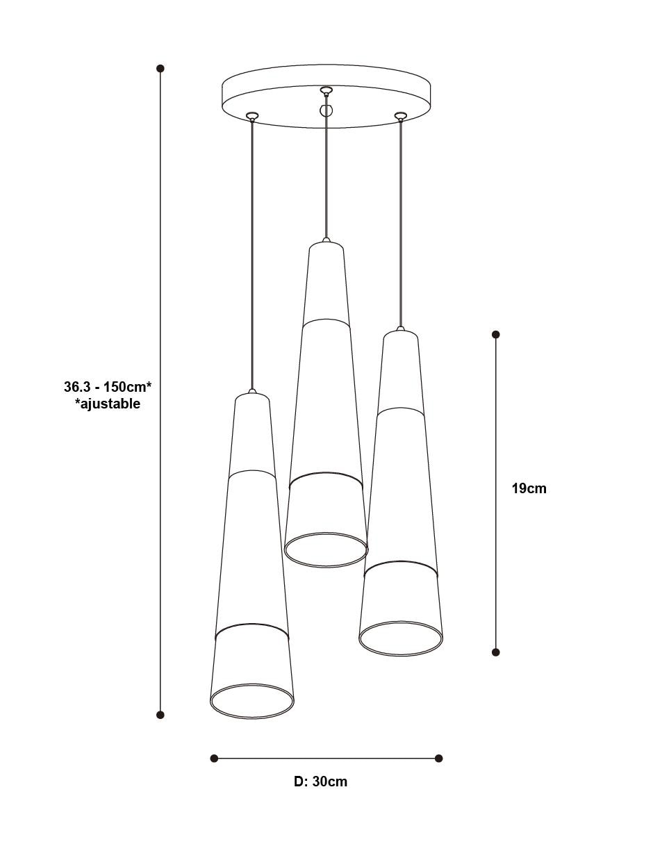 Lámpara colgante Lumiméxico LED Luz Cálida 5W 3 Luces 4