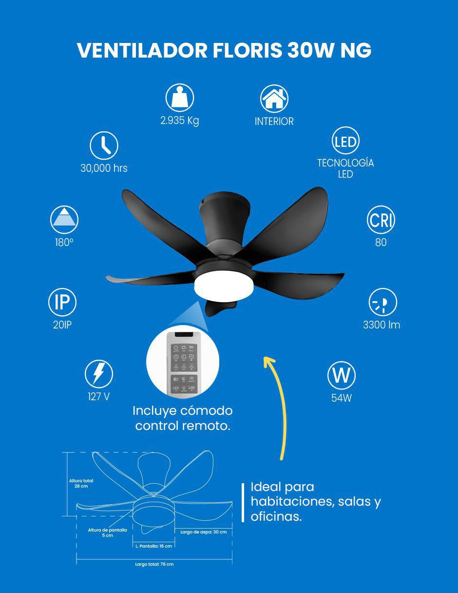 Ventilador de techo con control remoto 3 velocidades 12