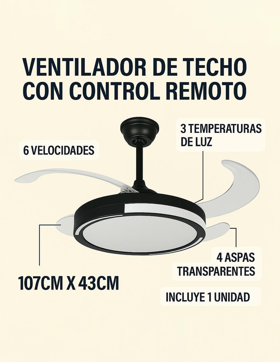 Ventilador de techo con control remoto 6 velocidades 2