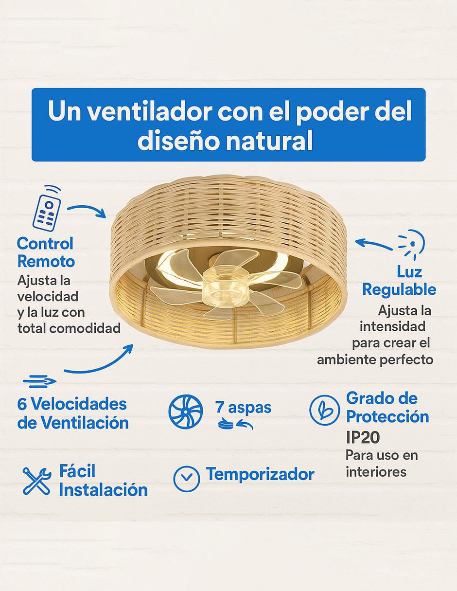 Ventilador de techo con control remoto 6 velocidades 4