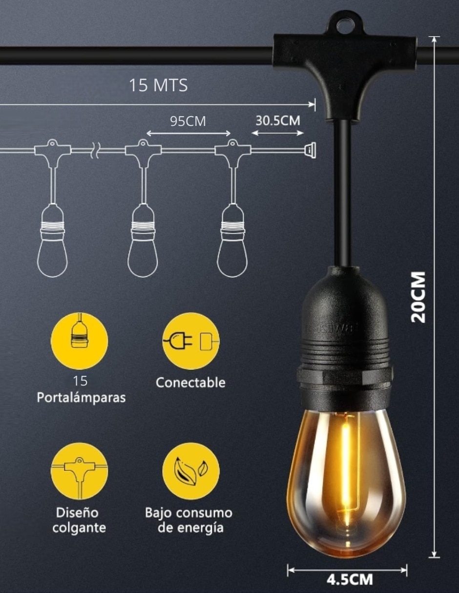 Serie LED guirnalda de luces gir-s14 con 15 focos