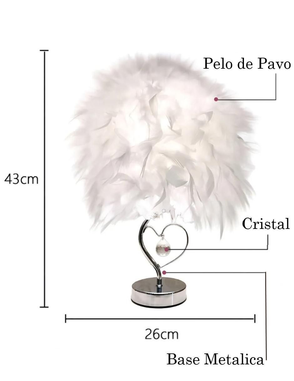 Lampara mesa led con plumas y base cromada con corazón 7