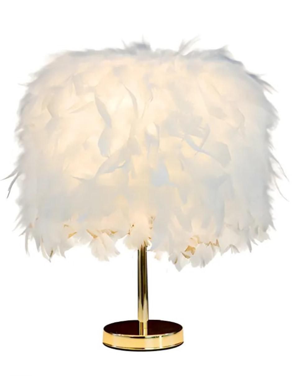 Lampara mesa led de Plumas Blancas con base Dorada 1 pieza